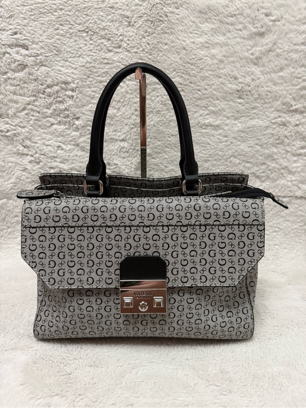 GUESS Monogram Convertible Satchel/Crossbody Bag in Gray, Charcoal and Black